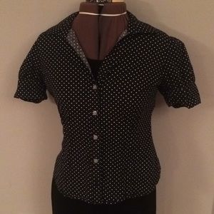 Black and white polka dot button up dress shirt